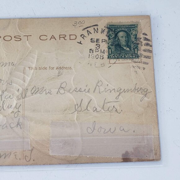 Vintage 1908 Purple Butterfly Embossed Postcard Iowa Grandma Bessie RIngenberg - Picture 4 of 4